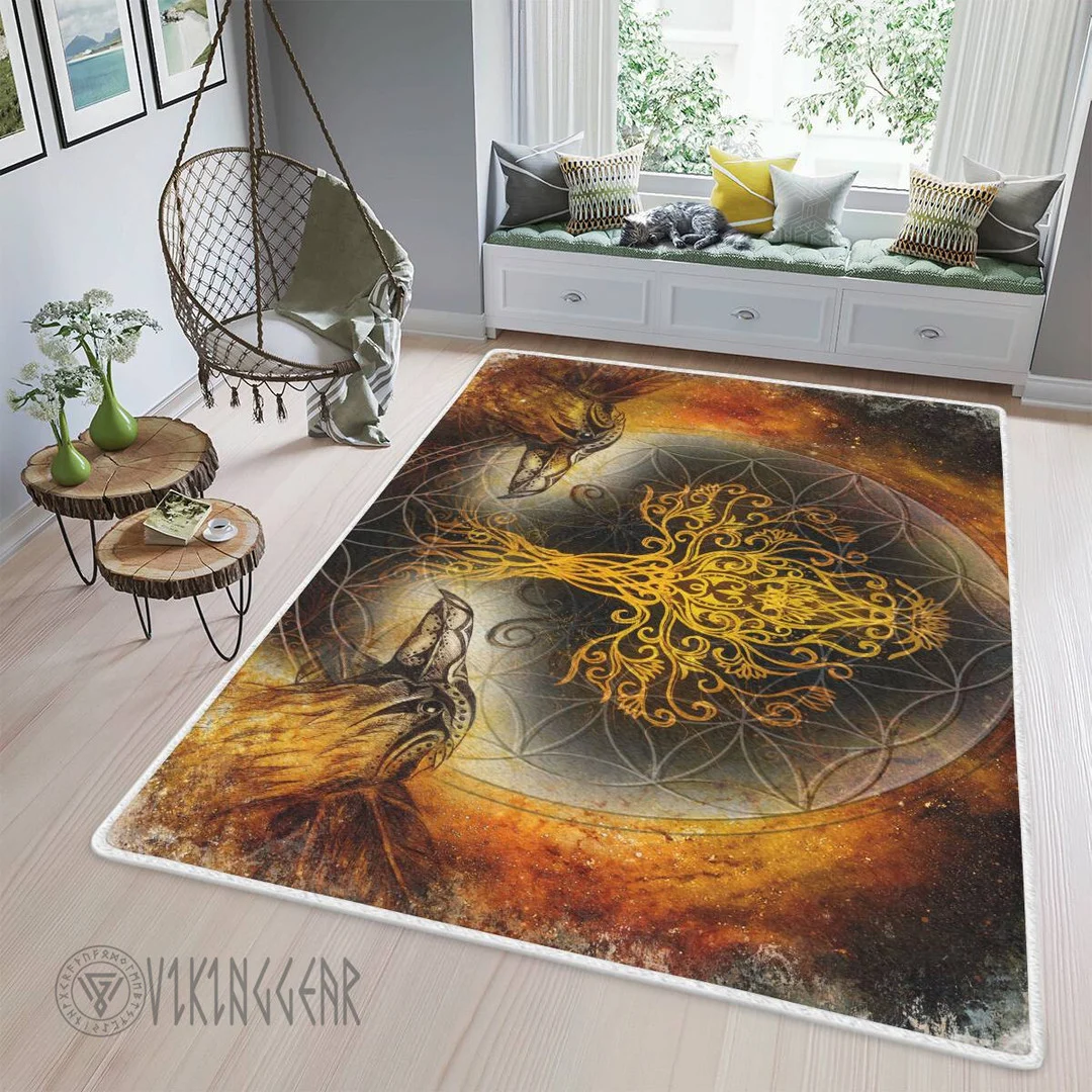 Theonederland - Viking Area Rug Tree Of Life And Ravens Art