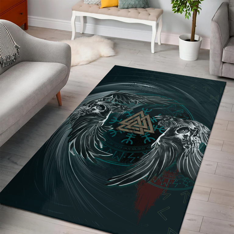 Theonederland - Viking Area Rug Twin Ravens Whimsical Artistry