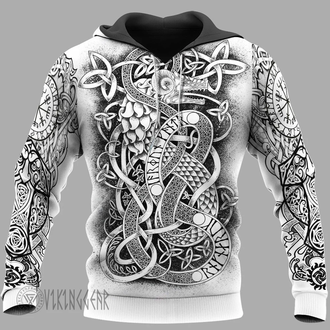 Theonederland - Viking Art Jormungandr Viking Hoodie White