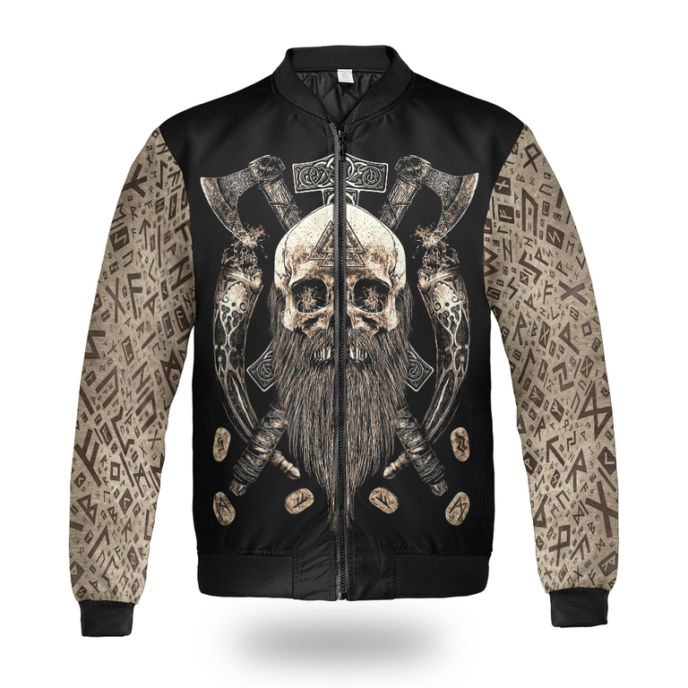 Theonederland - Viking Bomber Jacket Beard Skull With Axe Valhalla
