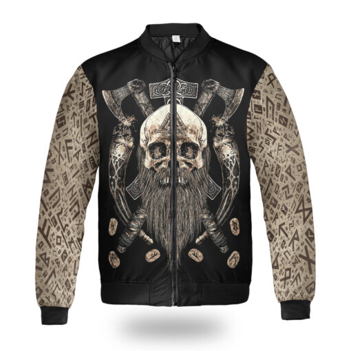 Theonederland - Viking Bomber Jacket Beard Skull With Axe Valhalla - Image 4