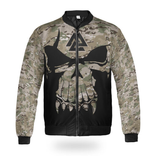 Theonederland - Viking Bomber Jacket Camouflage Pattern Skull Warrior Valknut - Image 4