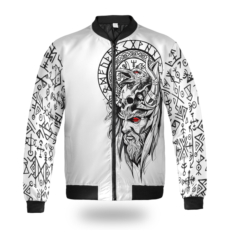 Theonederland - Viking Bomber Jacket Odin Raven And Vegvisir