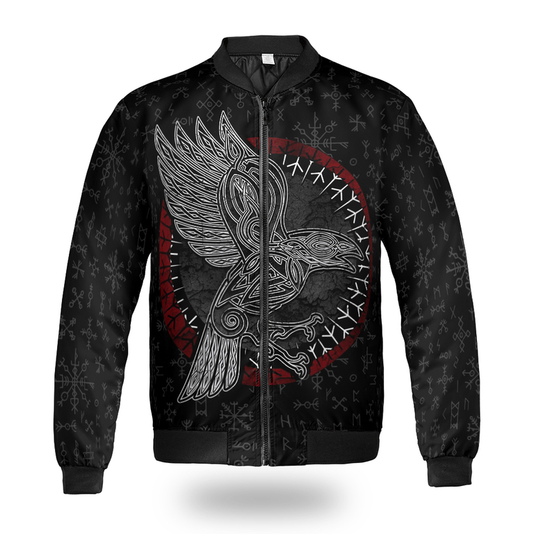 Theonederland - Viking Bomber Jacket Raven Hammer and spear of Odin