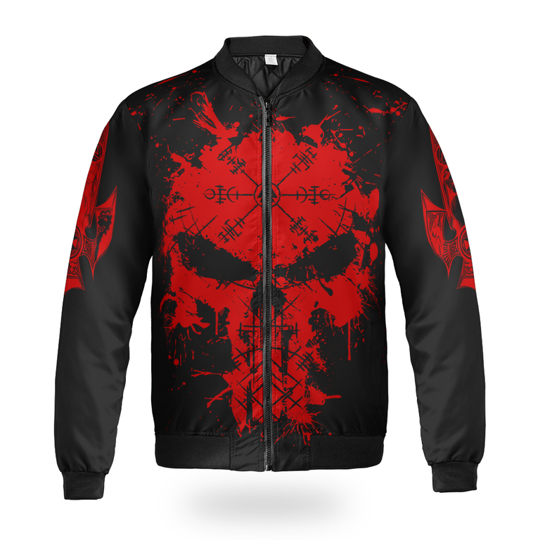 Theonederland - Viking Bomber Jacket Red Skull Vegvisir