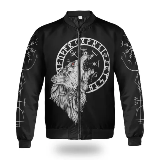 Theonederland - Viking Bomber Jacket Shirt – Wolf Viking Art Fierce Spirit - Image 4