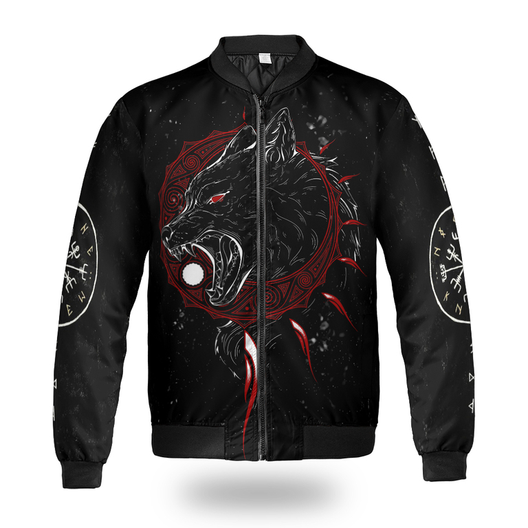 Theonederland - Viking Bomber Jacket Sons Of Fenrir Hati and Skoll Wolf
