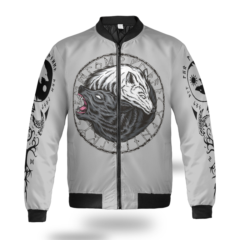 Theonederland - Viking Bomber Jacket Yin Yang Wolf Fenrir