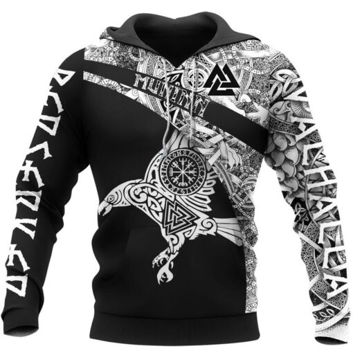 Theonederland - Viking Hoodie Muninn And Huginn Raven Art - Image 5