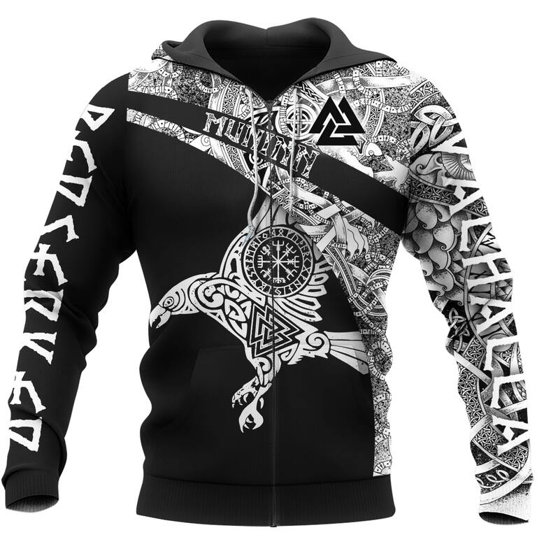 Theonederland - Viking Hoodie Muninn And Huginn Raven Art - Image 3