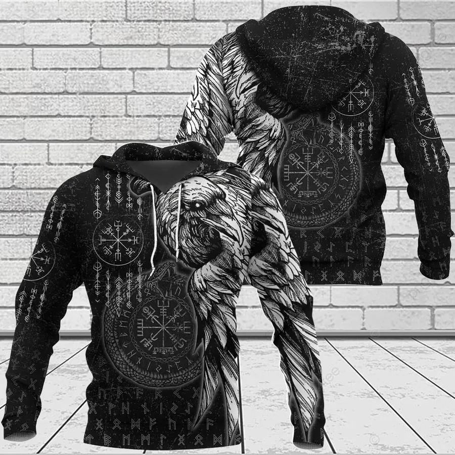 Theonederland - Viking Hoodie – Norse Raven Jormungandr Symbol Power - Image 4
