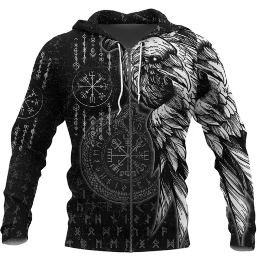 Theonederland - Viking Hoodie – Norse Raven Jormungandr Symbol Power - Image 6