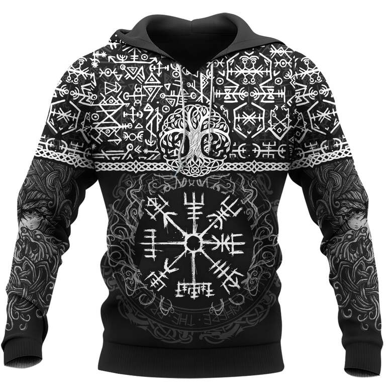 Theonederland - Viking Hoodie Runic Vegvisir And Rune Symbol