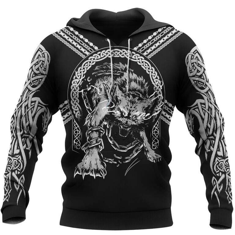 Theonederland - Viking Hoodie The Binding of Fenrir And Valknut Shield