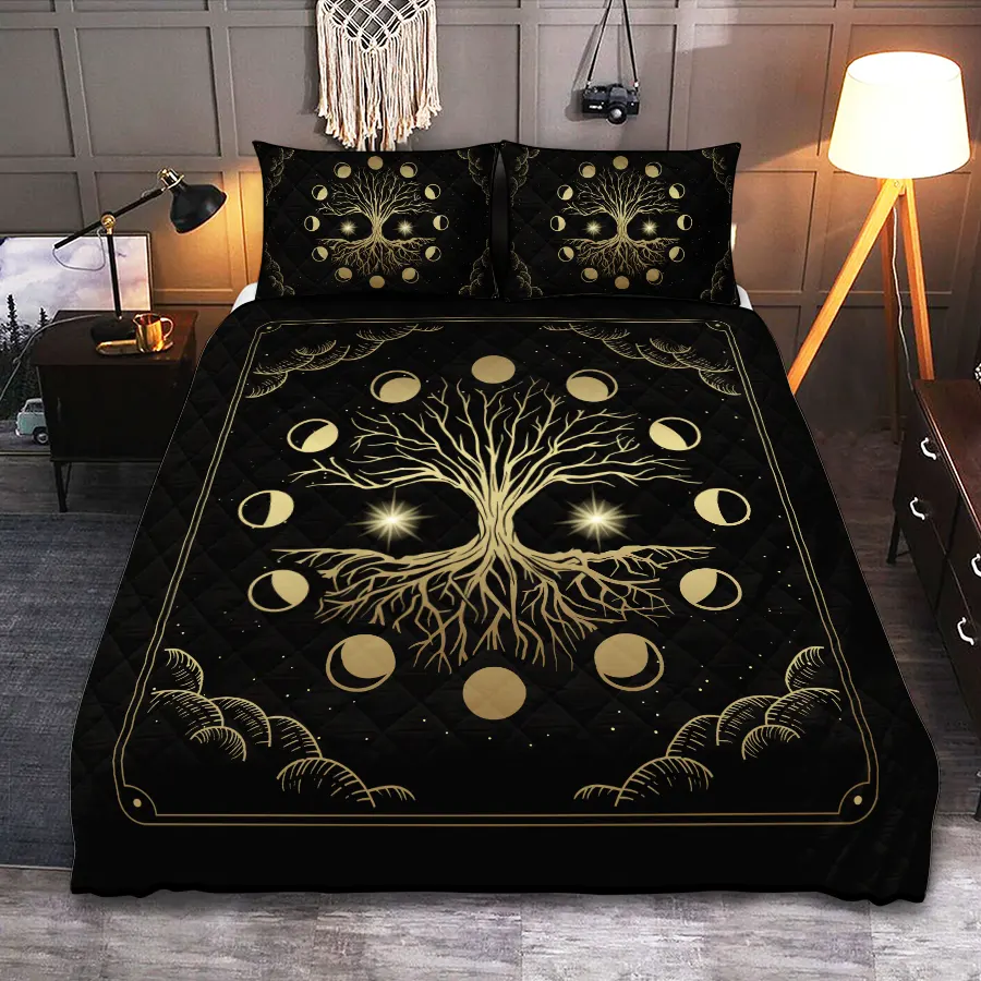 Theonederland - Viking Quilt Bedding Set – Gold Tree of Life Nordic Heritage