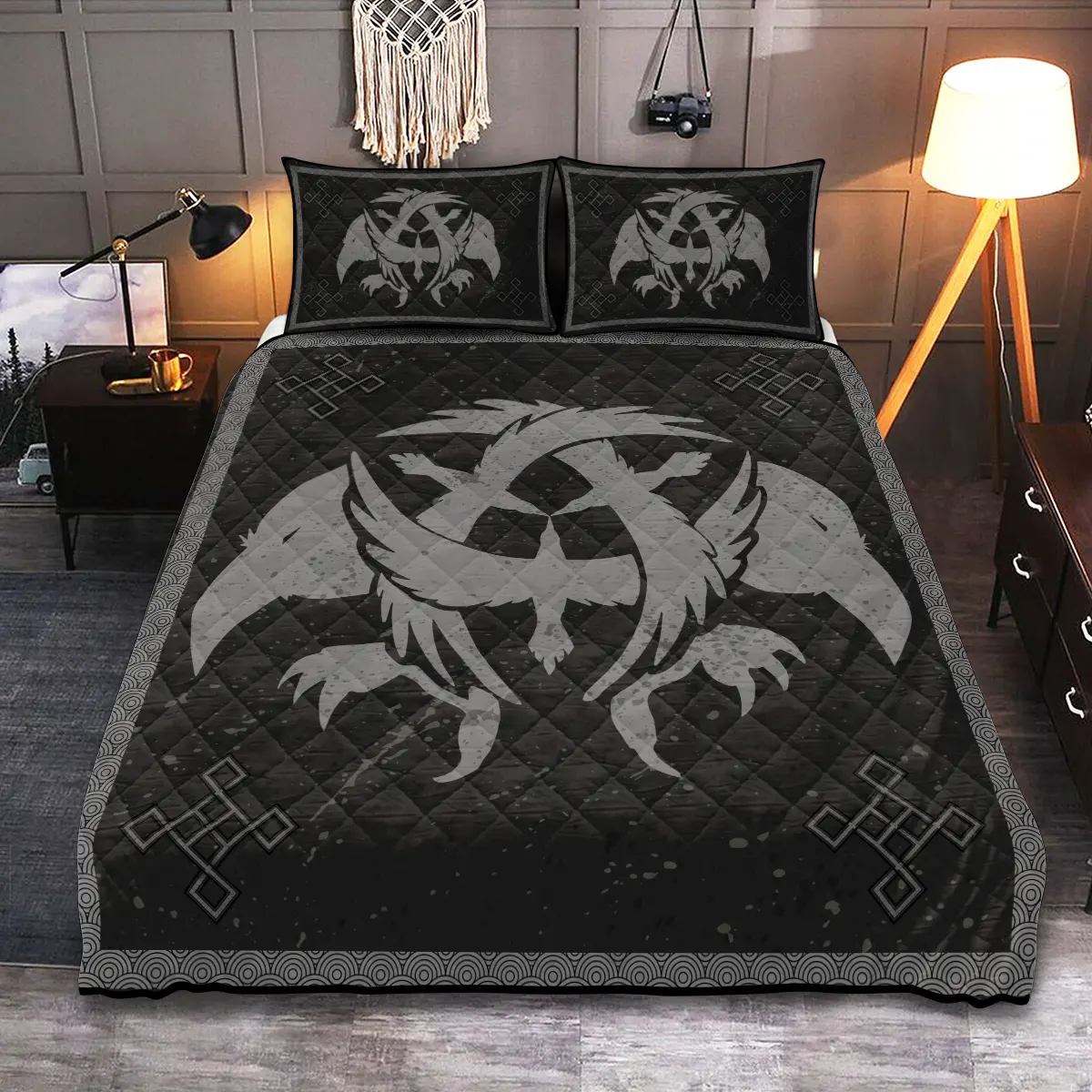 Theonederland - Viking Quilt Bedding Set – Raven Symbol Norse Wisdom