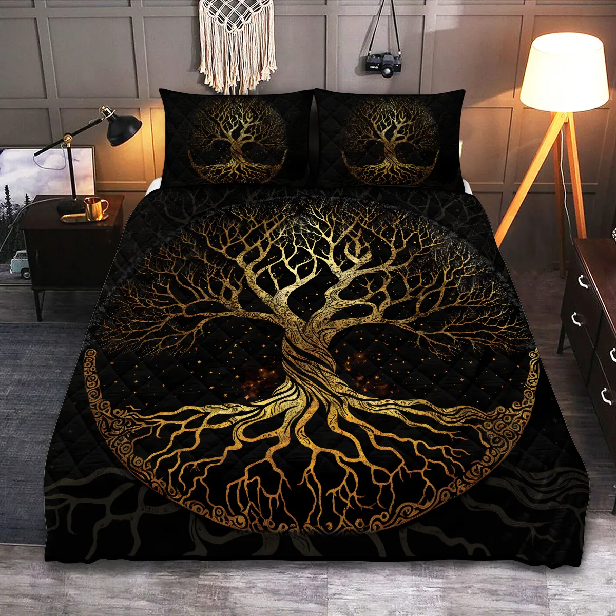 Theonederland - Viking Quilt Bedding Set – Tree of Life Symbols Nordic Spirit