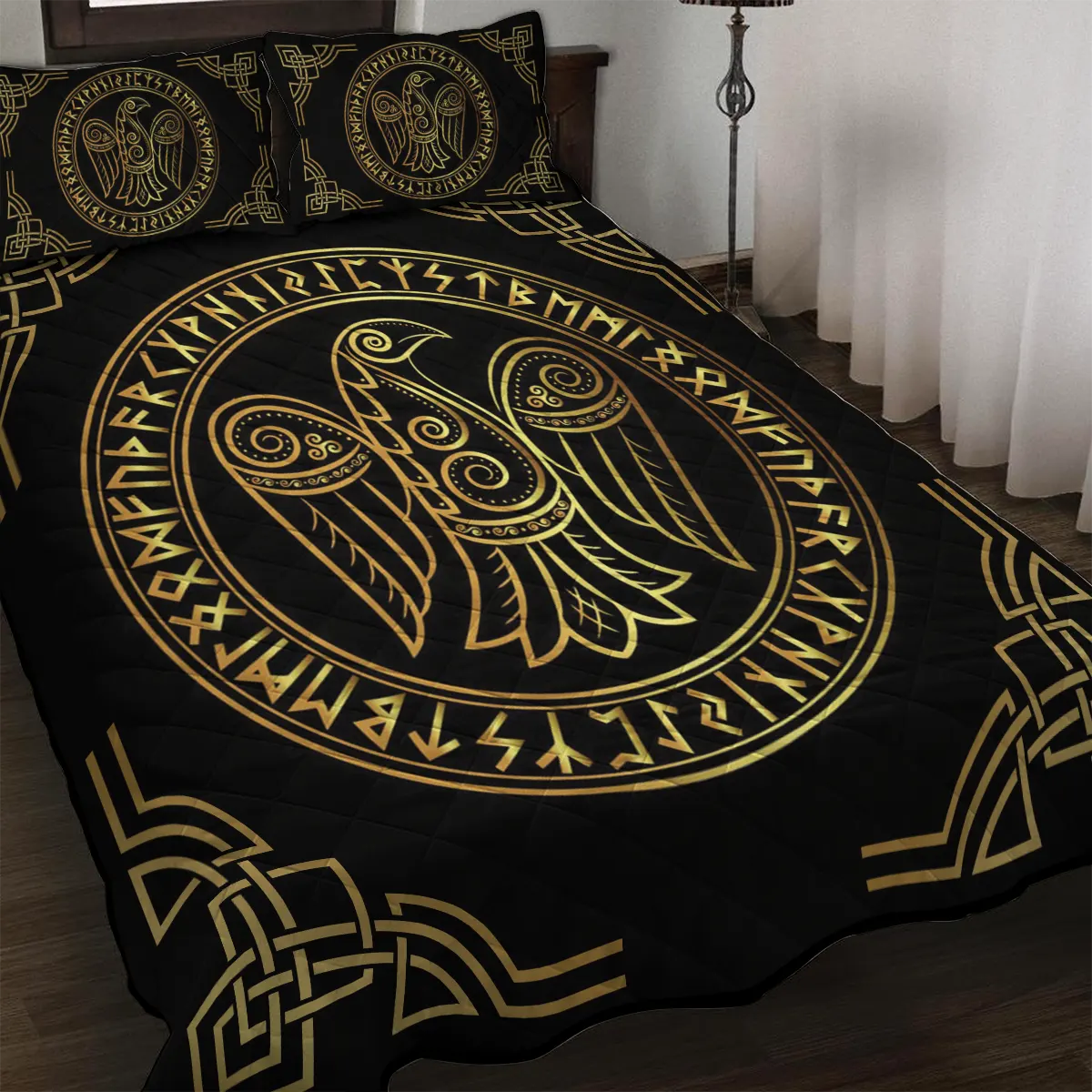 Theonederland - Viking Quilt Bedding Set – Viking Nordic Raven Guardian of Wisdom - Image 3