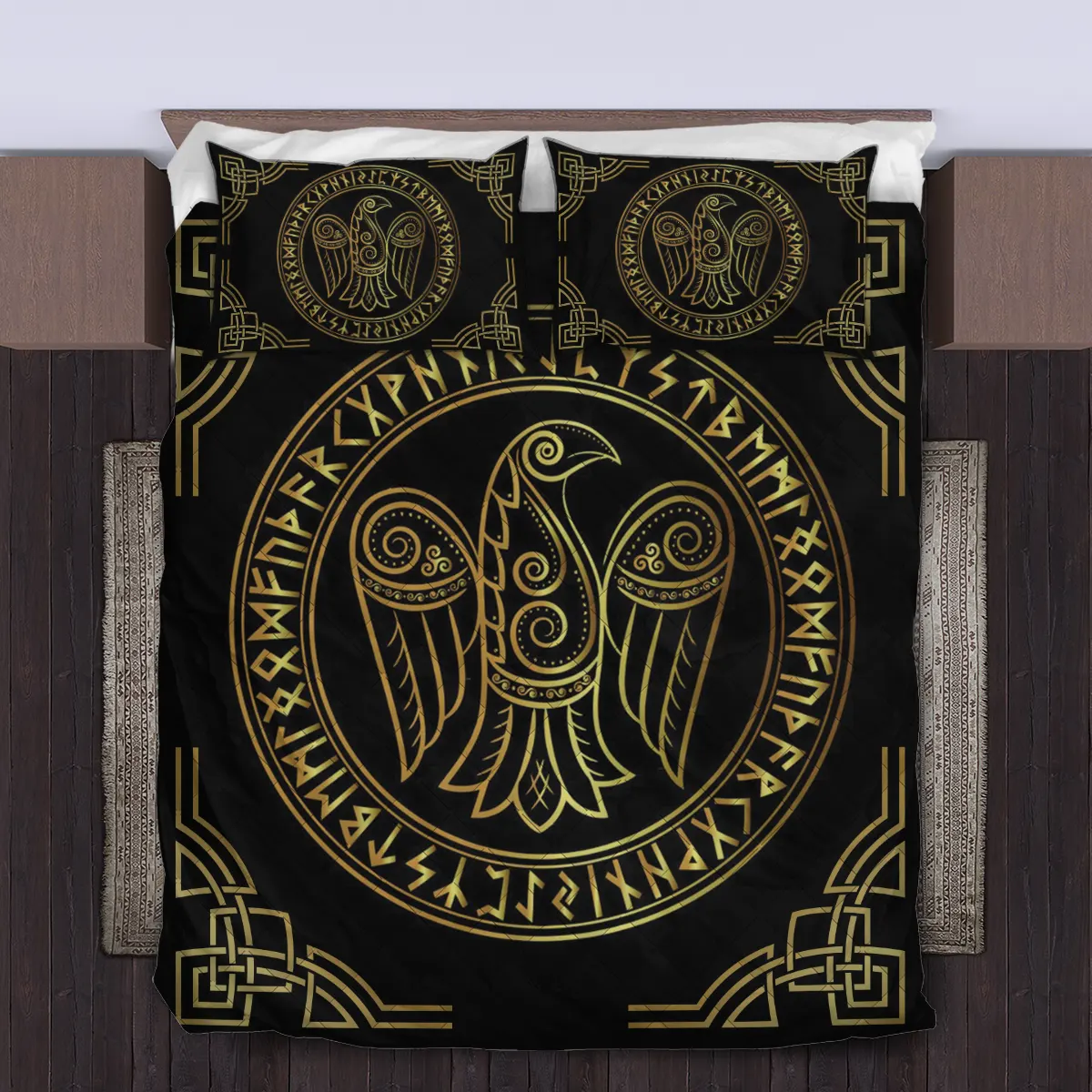Theonederland - Viking Quilt Bedding Set – Viking Nordic Raven Guardian of Wisdom - Image 4