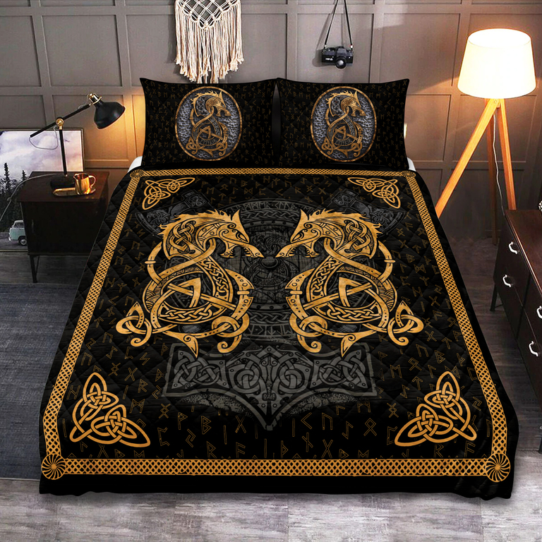 Theonederland - Viking Quilt Set Celtic Fenrir And Rune