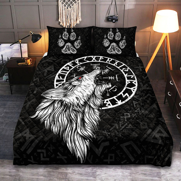 Theonederland - Viking Quilt Set Fenrir Wolf Vegvisir