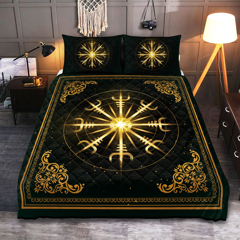 Theonederland - Viking Quilt Set Gold Light Ægishjálmr Helm of Awe