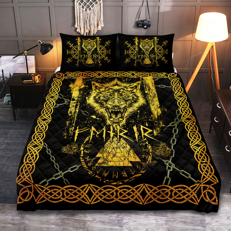 Theonederland - Viking Quilt Set Old Norse Wolf Fenrir Valknut