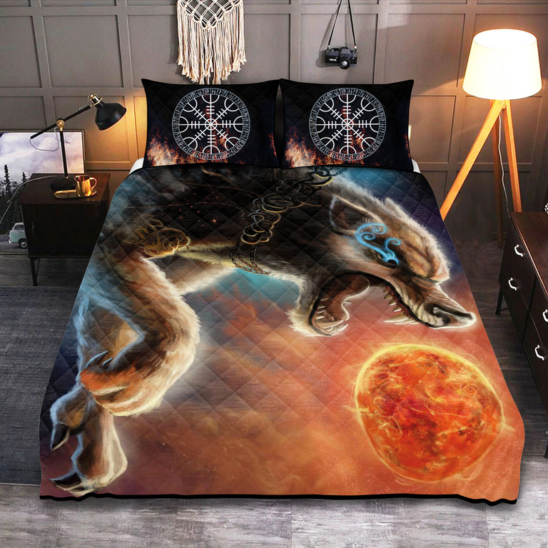 Theonederland - Viking Quilt Set Sköll Wolf Chases The Sun