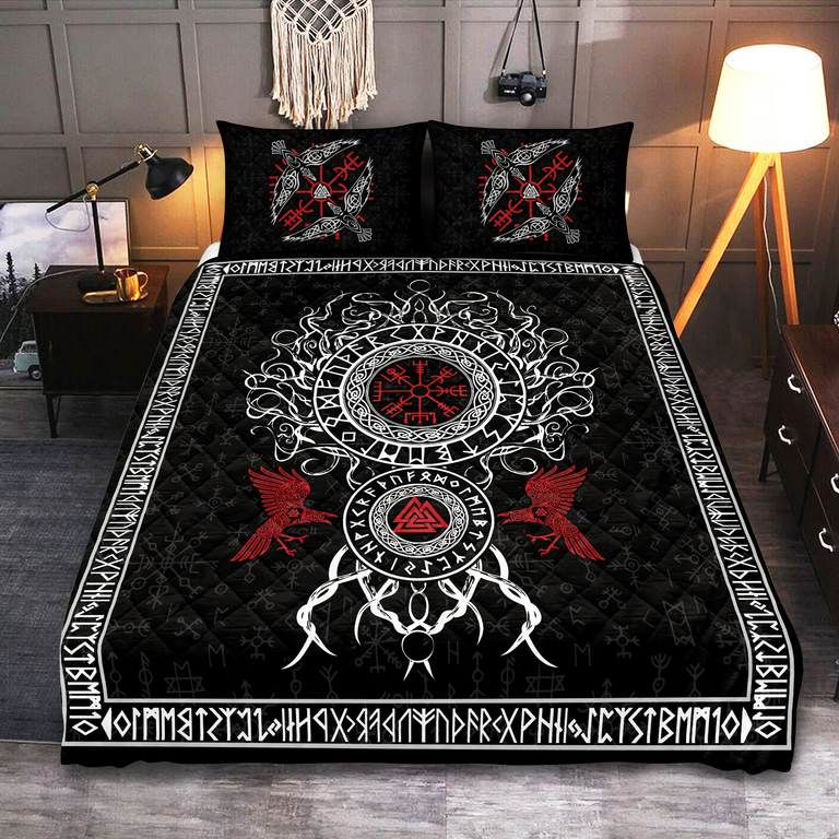 Theonederland - Viking Quilt Set Tree Of Life Yggdrasil Ravens