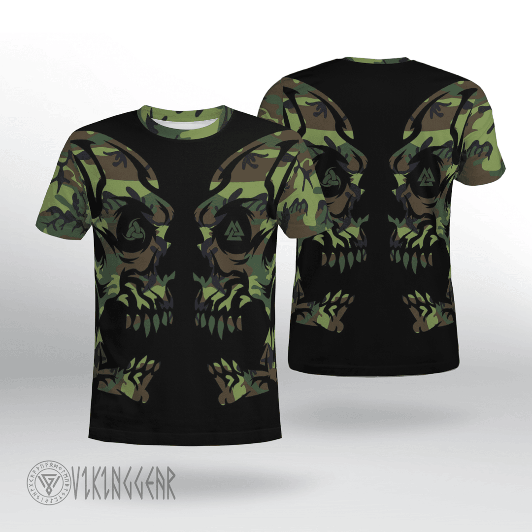 Theonederland - Viking Skull Camo Art Viking T-shirt For Men