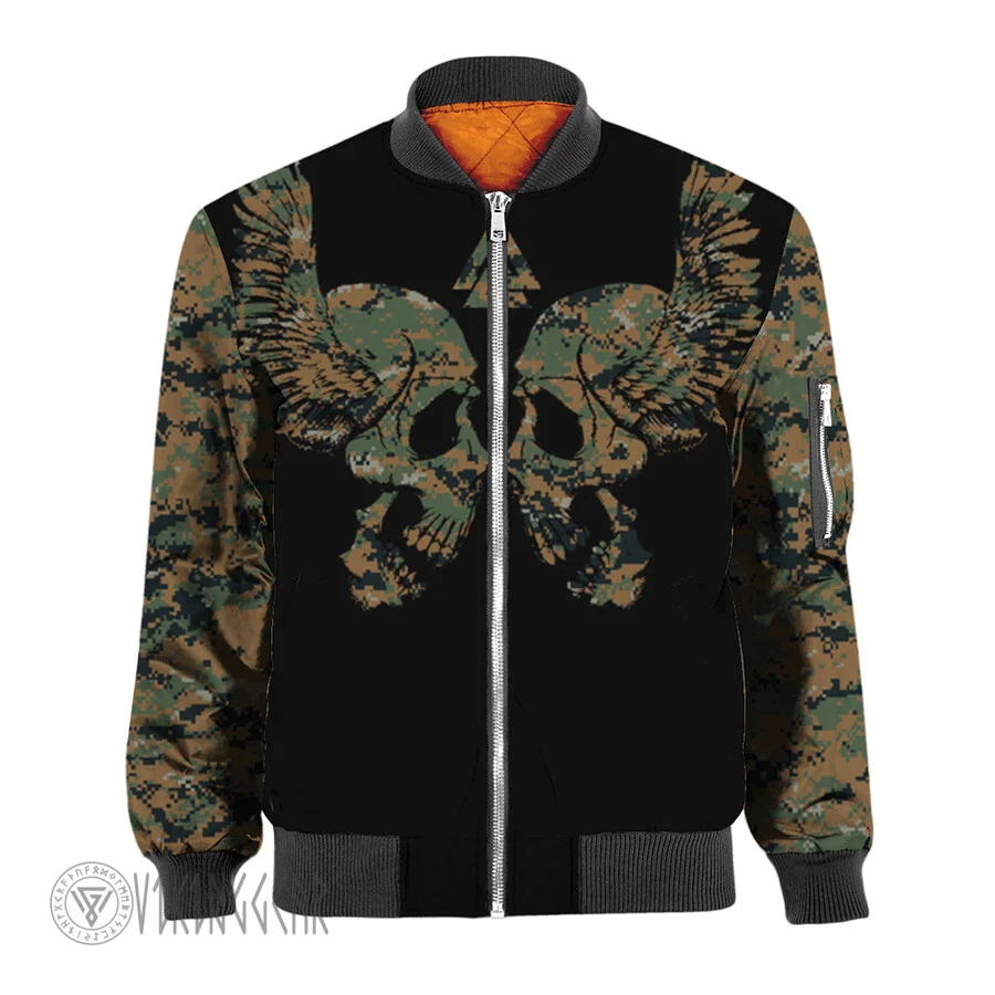 Theonederland - Viking Skull with Wings Camo Pattern Jacket | Viking Bomber Jacket