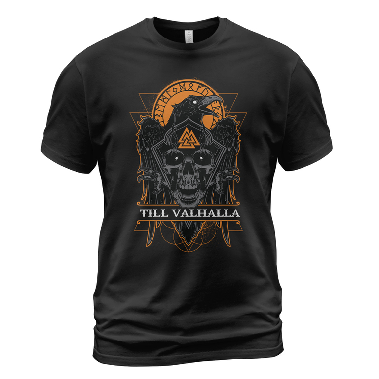 Theonederland - Viking T-shirt Skull Raven Valknut Till Valhalla