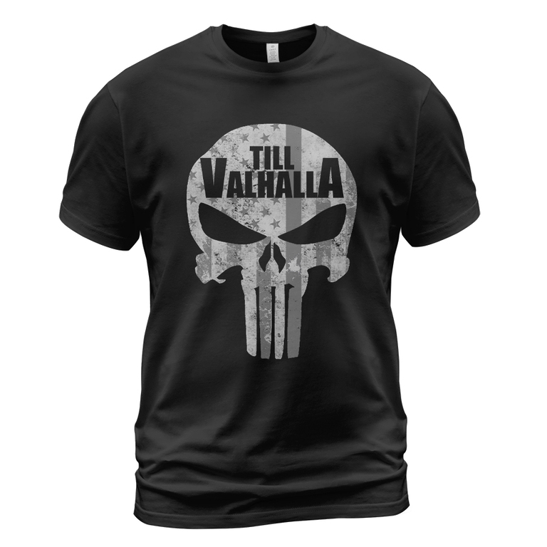 Theonederland - Viking T-shirt Till Valhalla Skull Flag