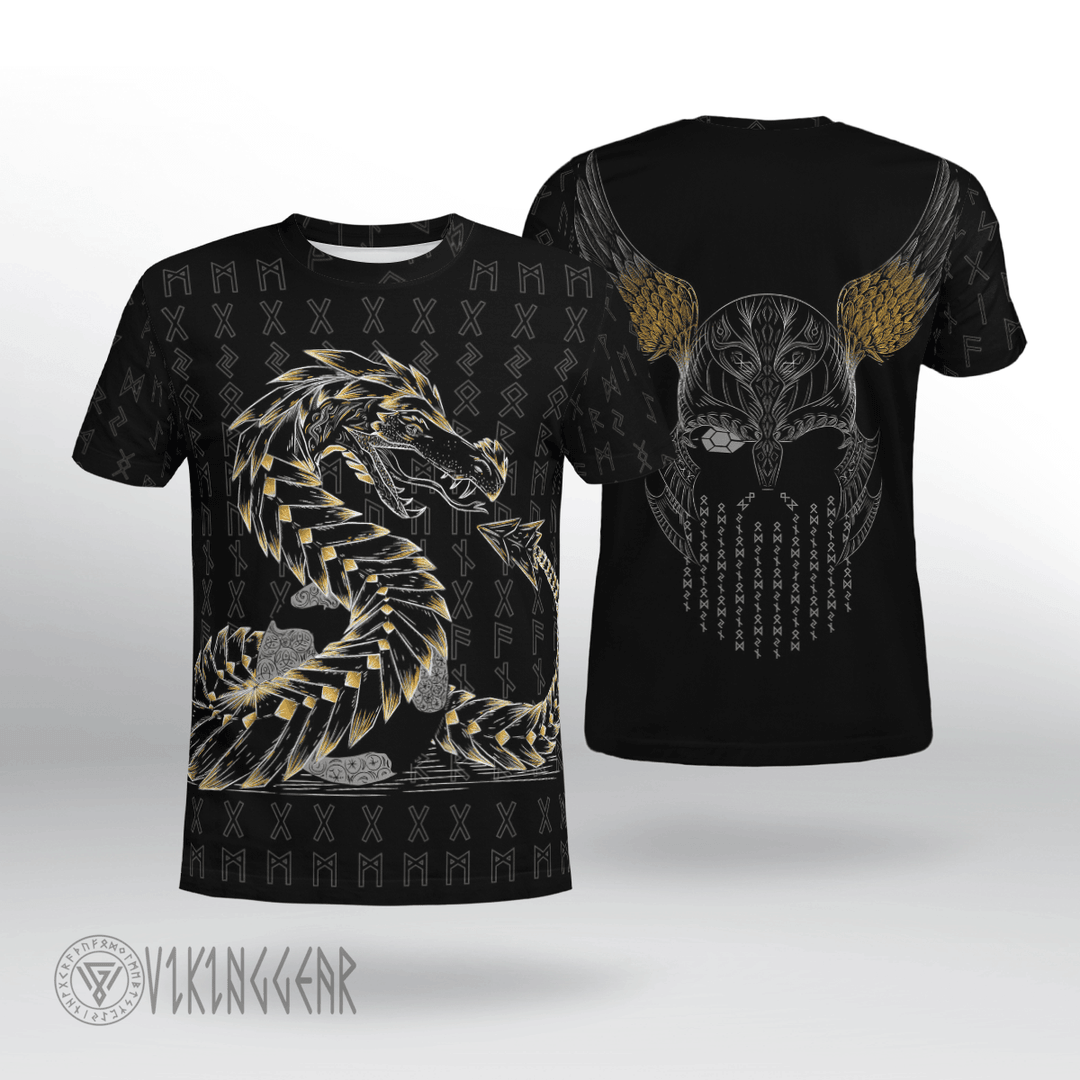 Theonederland - Viking T-shirt With Odin And Jormungandr Art