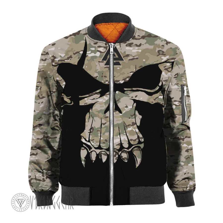 Theonederland - Viking Valknut Skull Camo Pattern Jacket | Viking Bomber Jacket