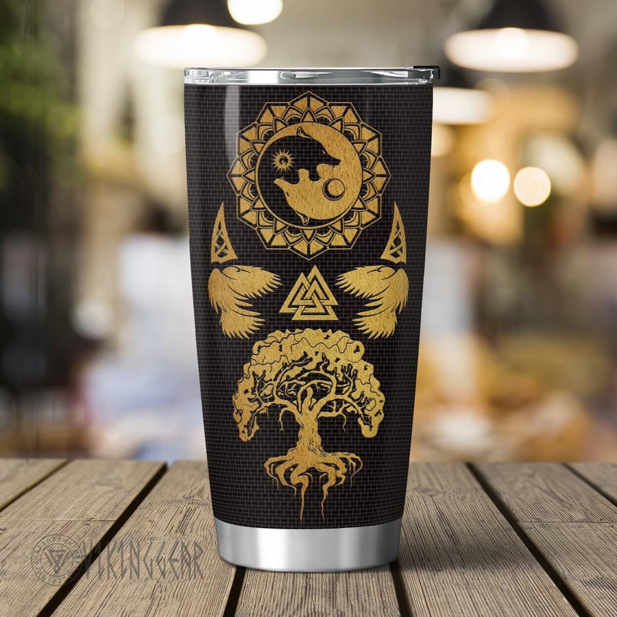 Theonederland - Viking Wolf Raven And Tree Of Life - Viking Tumbler