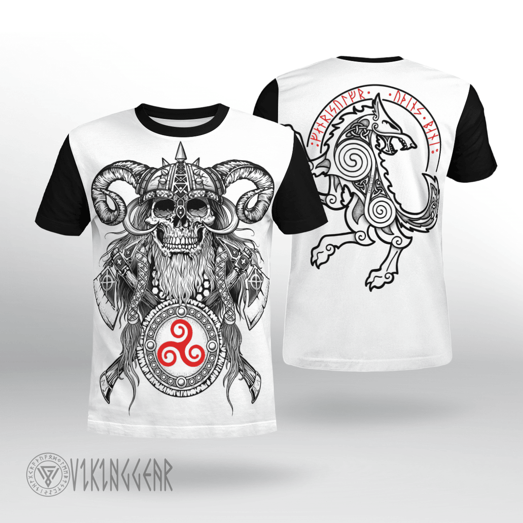 Theonederland - Warrior Fenrir Viking T-shirt A Simple Design For Viking Men