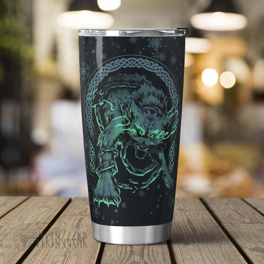 Theonederland - Wolf Fenrir And Helm Of Awe - Viking Tumbler