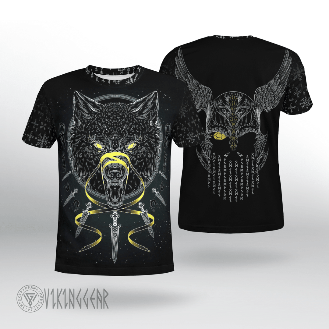 Theonederland - Wolf Fenrir And Odin Art Viking T-shirt