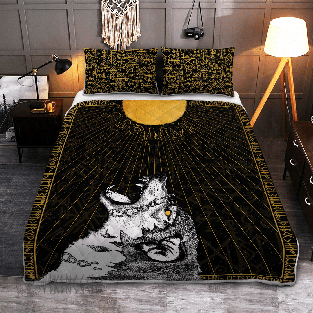 Theonederland - Wolf Fenrir And Rune Viking Quilt Set