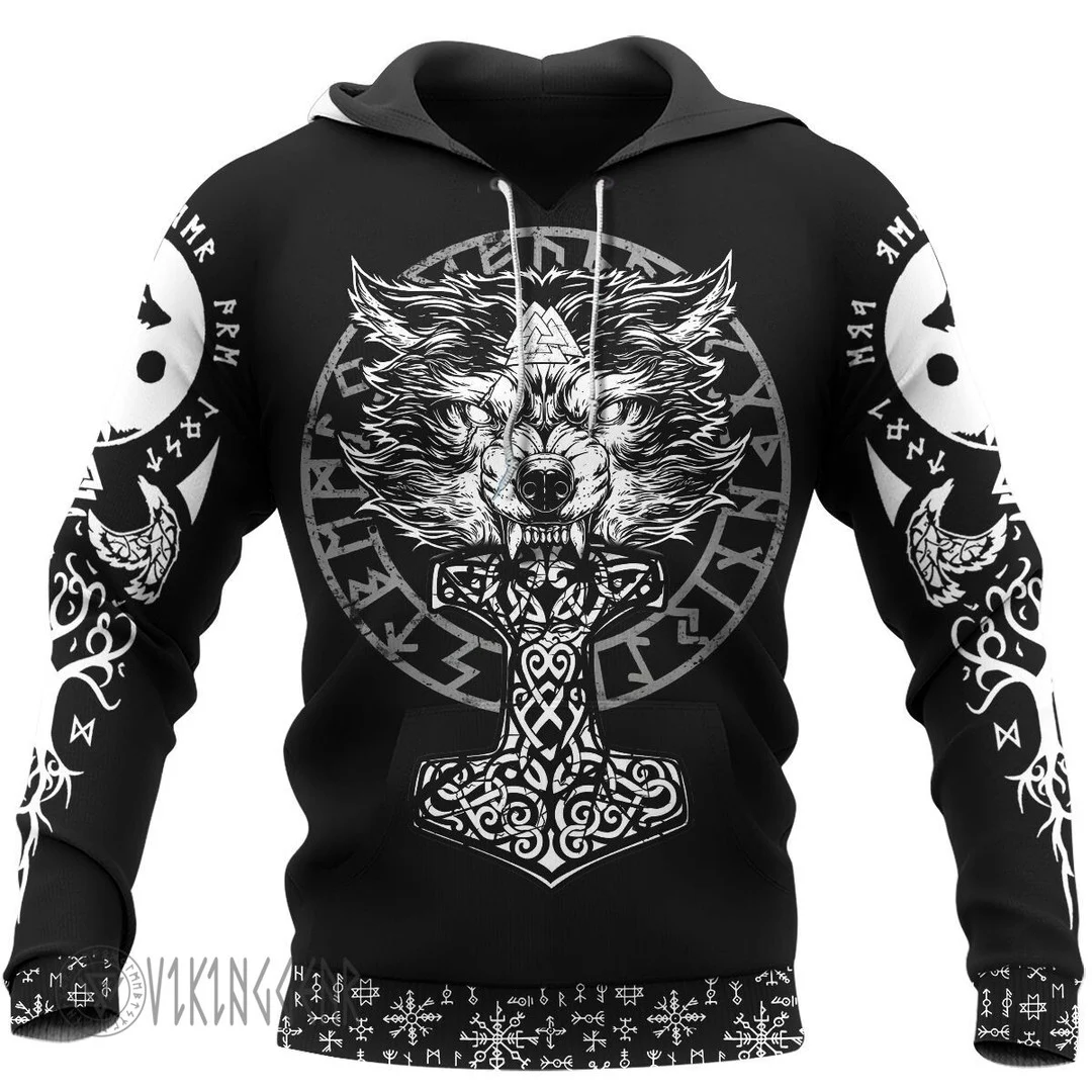 Theonederland - Wolf Hammer Raven Valknut Spear Viking Hoodie