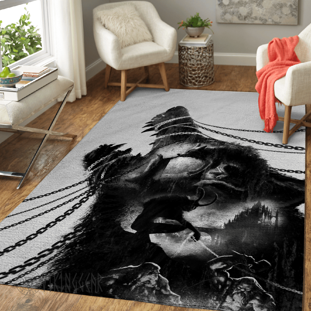Theonederland - Wolf Head Fenrir Art Viking Area Rug