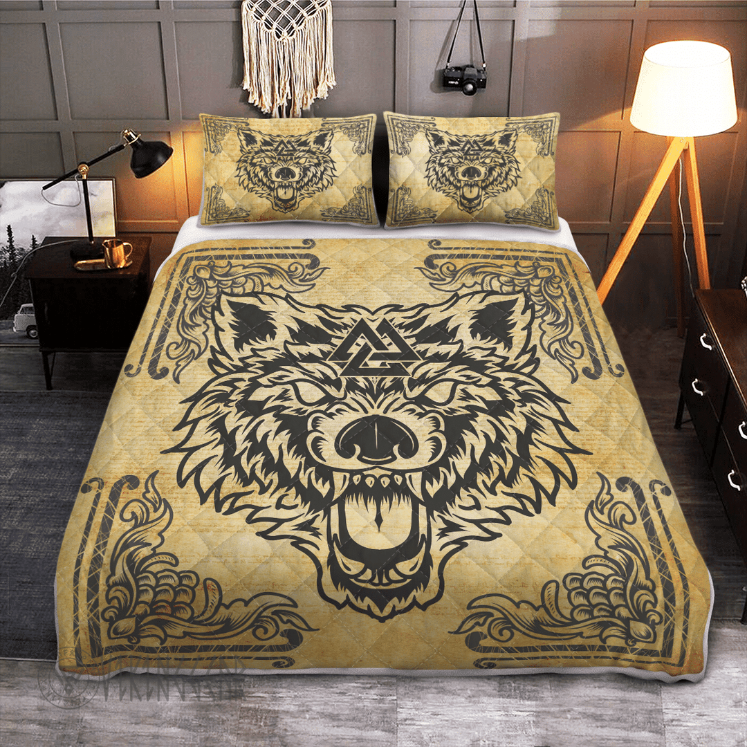 Theonederland - Wolf Valknut Vintage Viking Quilt Set