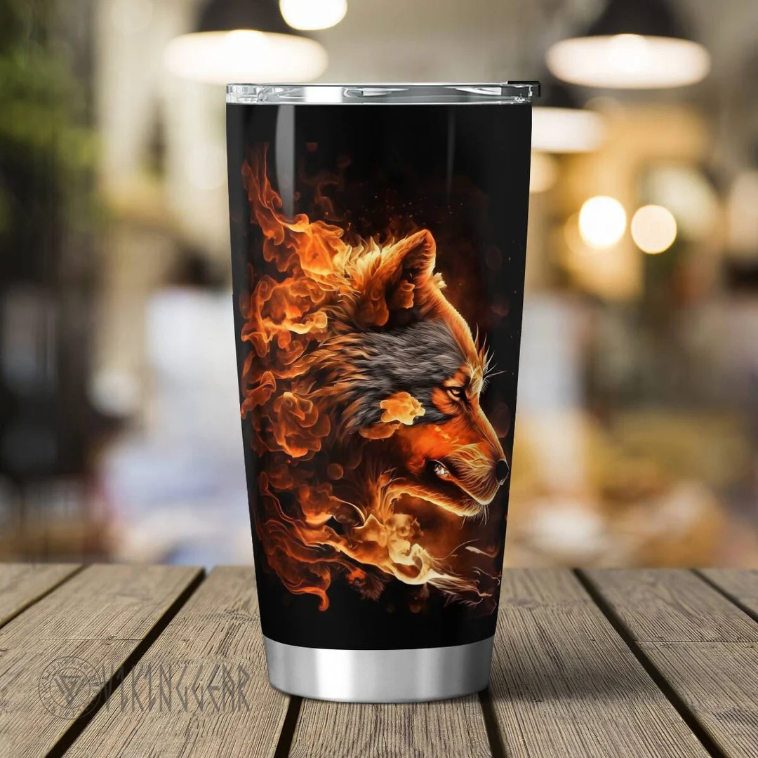 Theonederland - Wolf water and fire Viking Tumbler