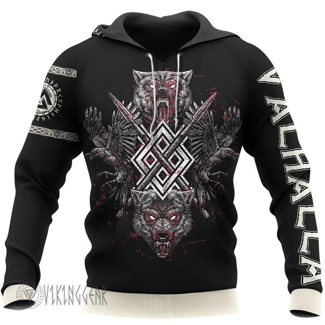 Theonederland - Wolves And Raven Art Viking Hoodie