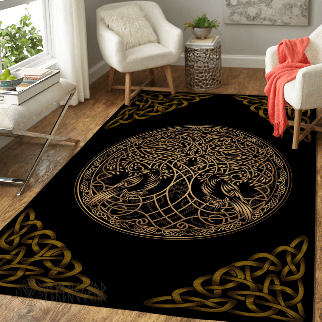 Theonederland - Yggdrasil and totem birds ravens of Odin Viking Area Rug