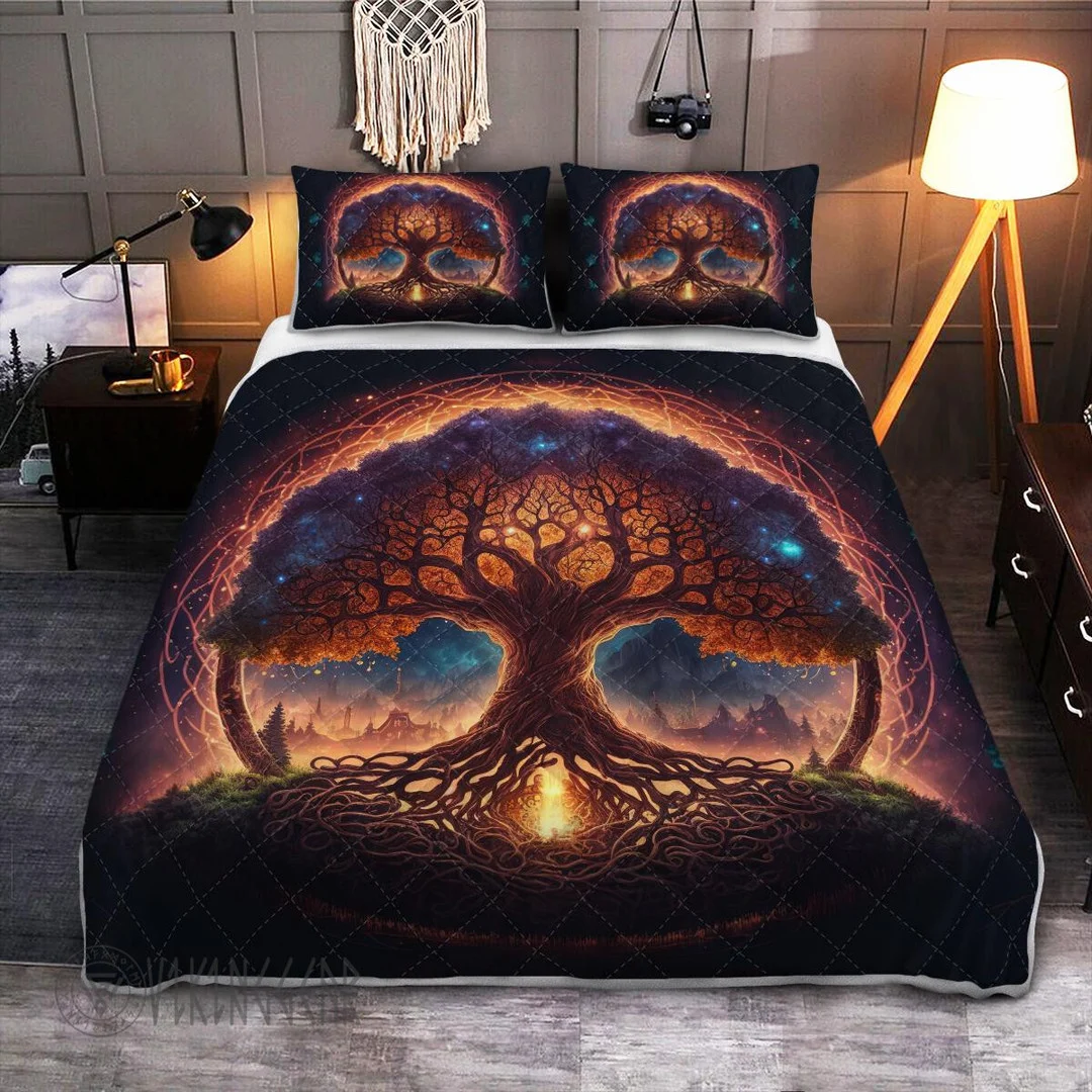 Theonederland - Yggdrasil Norse Mythology In Sunlight Viking Quilt Set