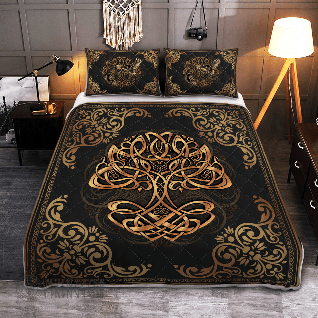 Theonederland - Yggdrasil Odin's ravens Huginn and Muninn Viking Quilt Set