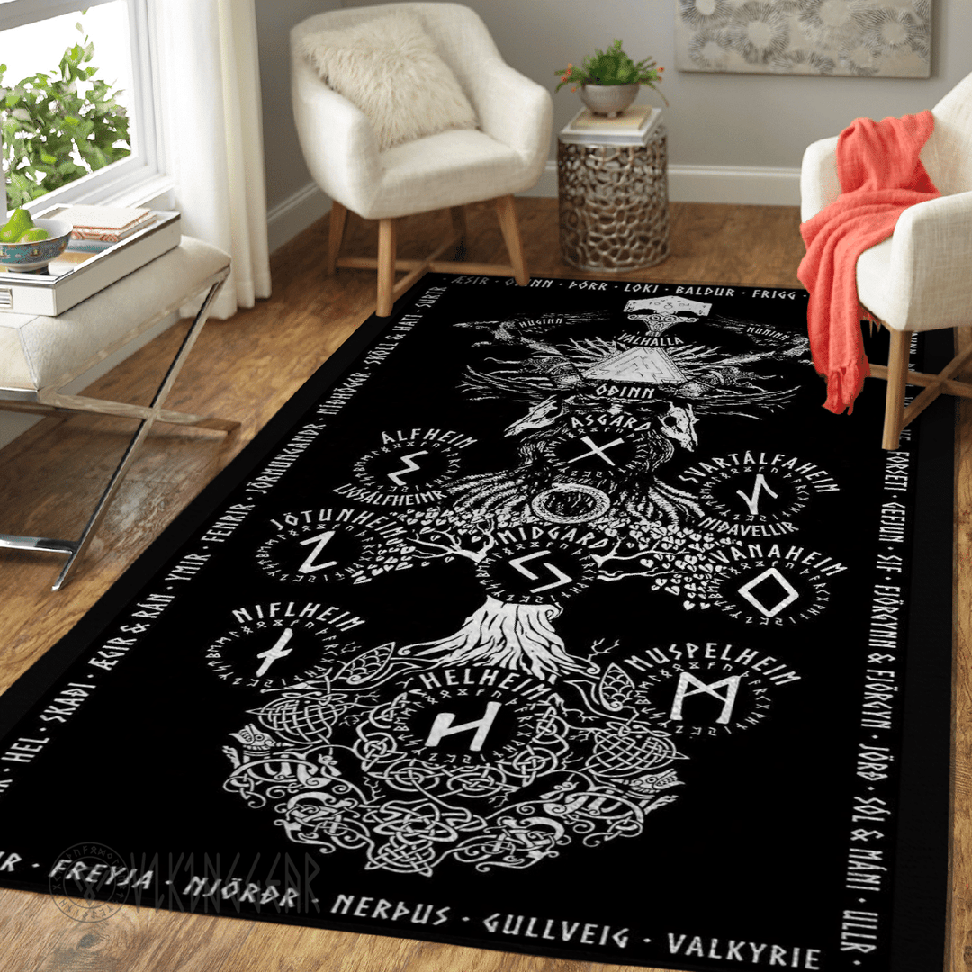 Theonederland - Yggdrasil Rune Simple White Design Viking Area Rug