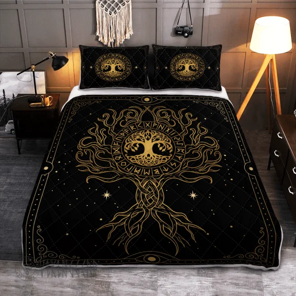 Theonederland - Yggdrasil Tree Of Life And Rune Viking Quilt Set - Image 5